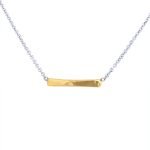 22K Gold Hammered Thin Bar Pendant on Silver Chain 20mm