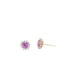 14K Yellow Gold Pink Sapphire and Diamond Halo Stud Earrings