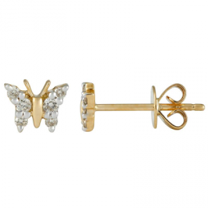 14k Yellow Gold Red Agate Clover Diamond Stud Earrings