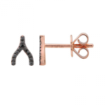 14k Rose Gold Black Diamond Wish Bone Stud Earring