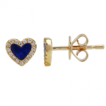 14k Yellow Gold Heart Lapis Stud Earrings