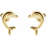 14K Yellow Gold Dolphin Earring