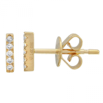 14k Yellow Gold Diamond Bar Stud Earrings
