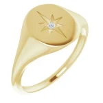 14K Yellow Natural Diamond Starburst Signet Ring