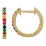 14k Yellow Gold Multi Sapphire Huggie Earrings