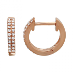 14k Rose Gold Double Row Diamond Huggie Earrings
