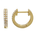14k Yellow Gold Double Row Diamond Huggie Earrings