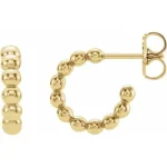 14K Yellow Beaded Hoop Earrings