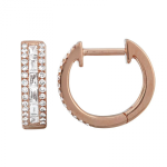 14k Rose Gold Round & Baguette Diamond Huggie Earrings
