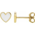 14K Yellow White Enameled Heart Earrings
