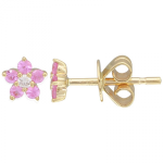 14k Yellow Gold Flower Pink Sapphire Stud Earrings