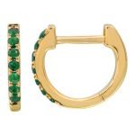 14k Yellow Gold Emerald Huggie Earrings