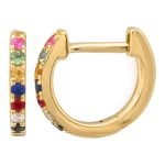 14k Yellow Gold Multi Stone Huggie Earrings