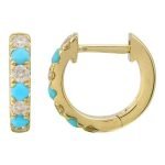 14k Yellow Gold Turquoise & Diamond Huggie Earrings