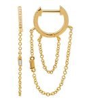 14k Yellow Gold Diamond Chain Huggie Earrings