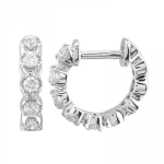 14k White Gold Crown Prong Setting Diamond Huggie Earrings