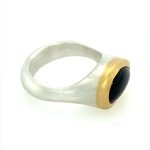 22K Gold Bezel Free Form Onyx Silver Ring