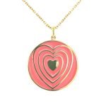 14K Yellow Gold Pink Enamel Heart Pendant