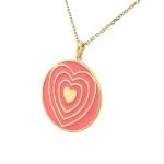 14K Yellow Gold Pink Enamel Heart Pendant