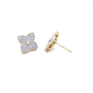 14k Yellow Gold Flower Diamond Stud Earrings