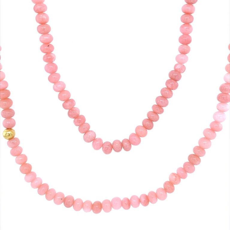 22K Free Form Pink Opal Bead Necklace