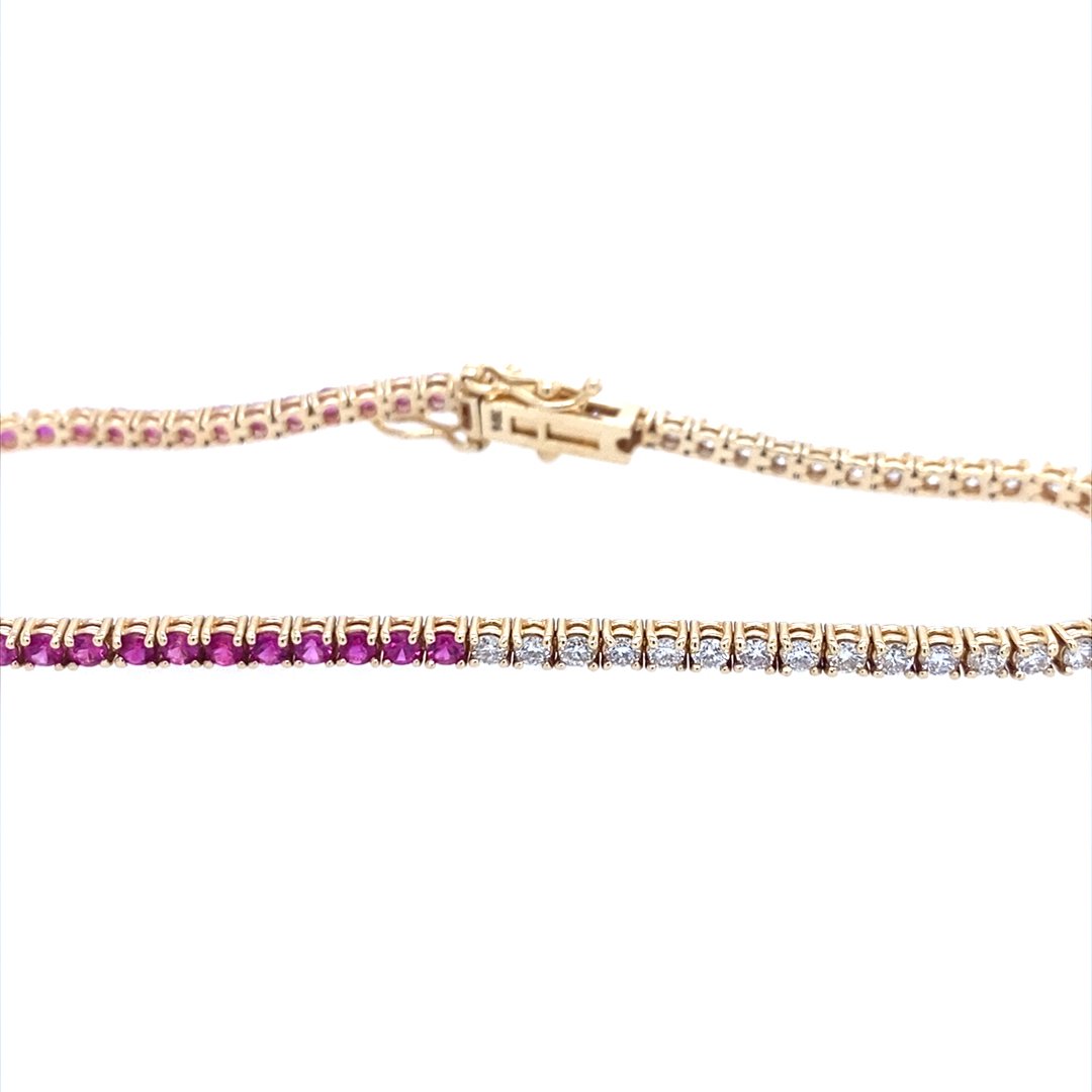 14KY Gold Diamond and Ruby Bracelet