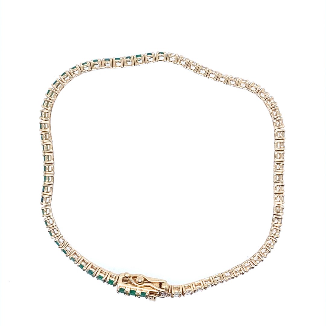 14KY Gold Diamond and Emerald Bracelet