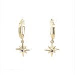 14KY Gold Sapphire Star  Dangle Huggie Hoop Earring