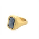 22K Gold Emerald Shape Salt and Pepper Diamond Solitaire Ring