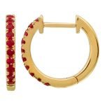 14k Yellow Gold Ruby Huggie Earrings