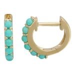 14k Yellow Gold Turquoise Huggie Earrings