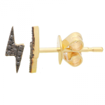 14k Yellow Gold Lightning Bolt Black Diamond Stud Earrings