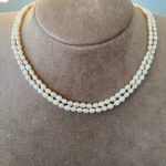 14KW Gold Double Strand Oval Freshwater White and Pink Pearl Necklace