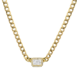 14k Yellow Gold Emerald Cut White Topaz Cuban Link Chain Necklace