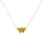 22K Yellow Gold Rainbow Gem Butterfly Necklace
