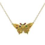 22K Yellow Gold Rainbow Gem Butterfly Necklace