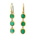 22K Gold Framed Free Form Emerald Drop Earrings