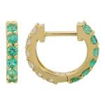 14k Yellow Gold Half Emerald & Half Diamond Eternity Huggie Earring