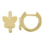 14k Yellow Gold Butterfly Diamond Huggie Earrings