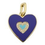 14k Yellow Gold Enamel Heart Diamond Necklace Charm