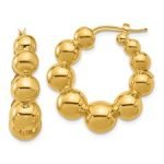 14K Polished Graduated Puffed Bead Medium Round Hoop Earrings