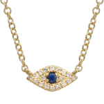 14k Yellow Gold Diamond Evil Eye Necklace / Blue Eye