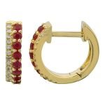 14k Yellow Gold Ruby & Diamond Huggie Earrings
