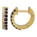14k Yellow Gold Sapphire & Diamond Huggie Earrings