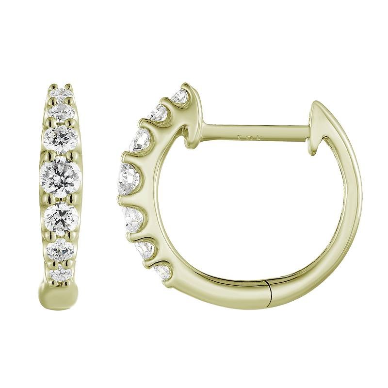 14k Yellow Gold Diamond Huggie Earrings
