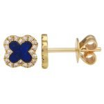 14k Yellow Gold Lapis Clover Diamond Stud Earrings