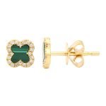 14k Yellow Gold Malachite Clover Diamond Stud Earrings