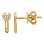 14k Yellow Gold Wrench Diamond Stud Earrings