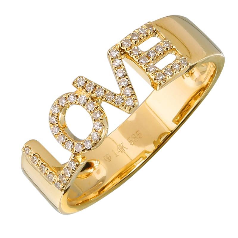 14k Yellow Gold Love Diamond Ring