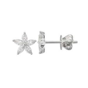 14k White Gold Shared Prong Diamond Huggie Earrings